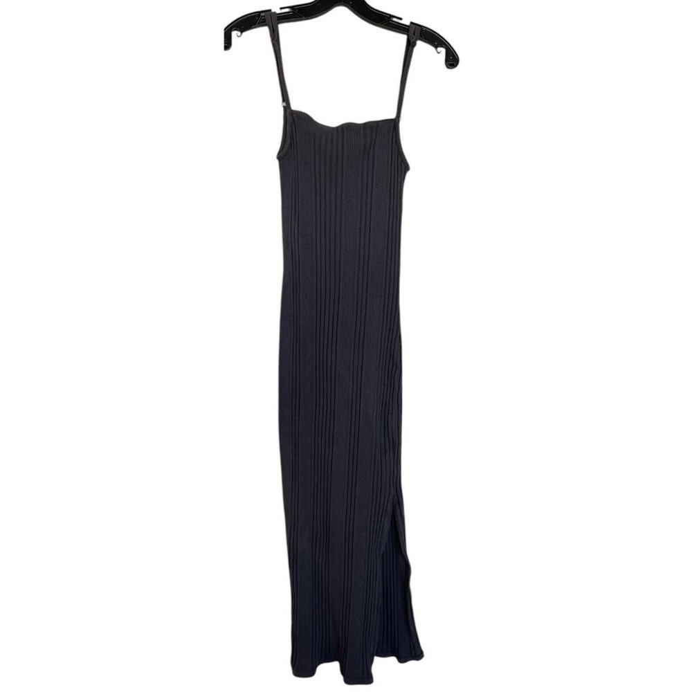 LA Made Dress Womens Size Small S Gray Ribbed Stretch Body Con Side Slit